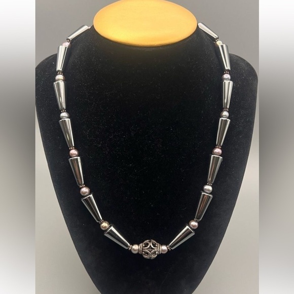Jewelry - Donna Dressler Vintage Hematite & Pearl Statement Necklace